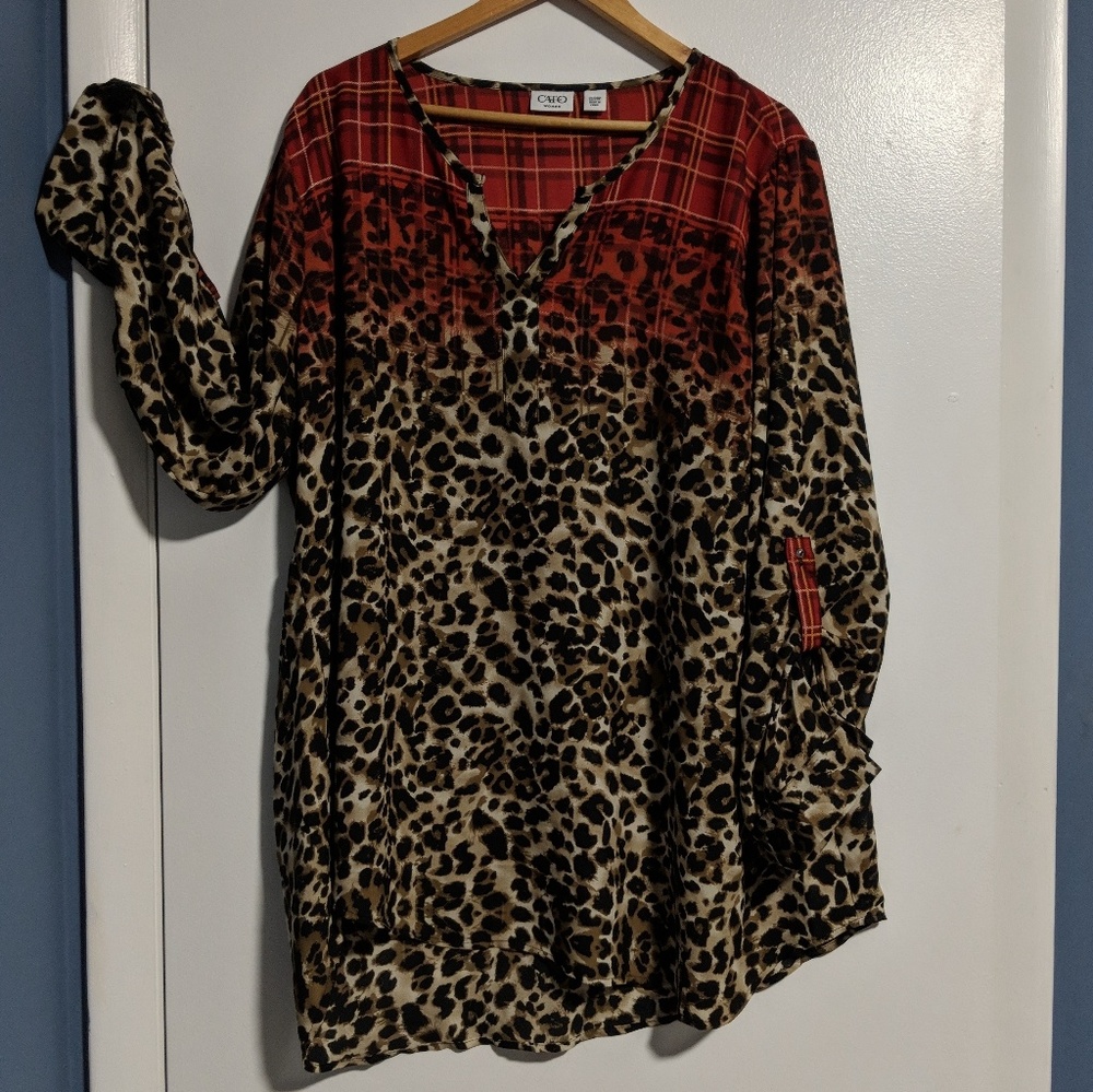 Leooard Print & Plaid Top